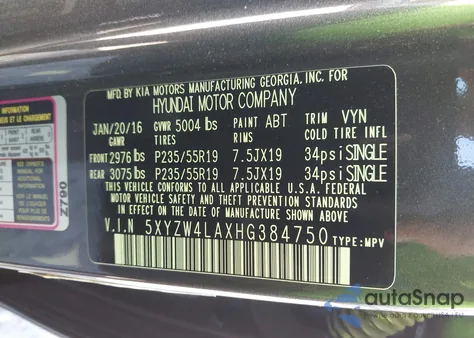 2017 Hyundai Santa Fe Sport 2.0T Ultimate z USA, uszkodzony, nr VIN 5XYZW4LAXHG384750